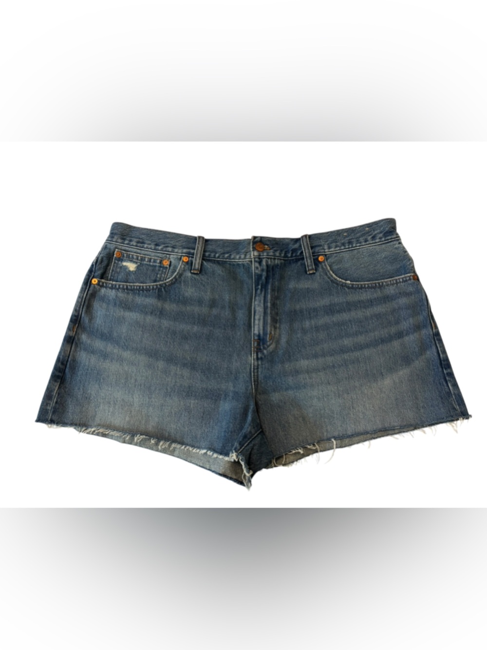 Madewell Distressed Mid-Blue Denim Cutoff Shorts relaxed denim 33